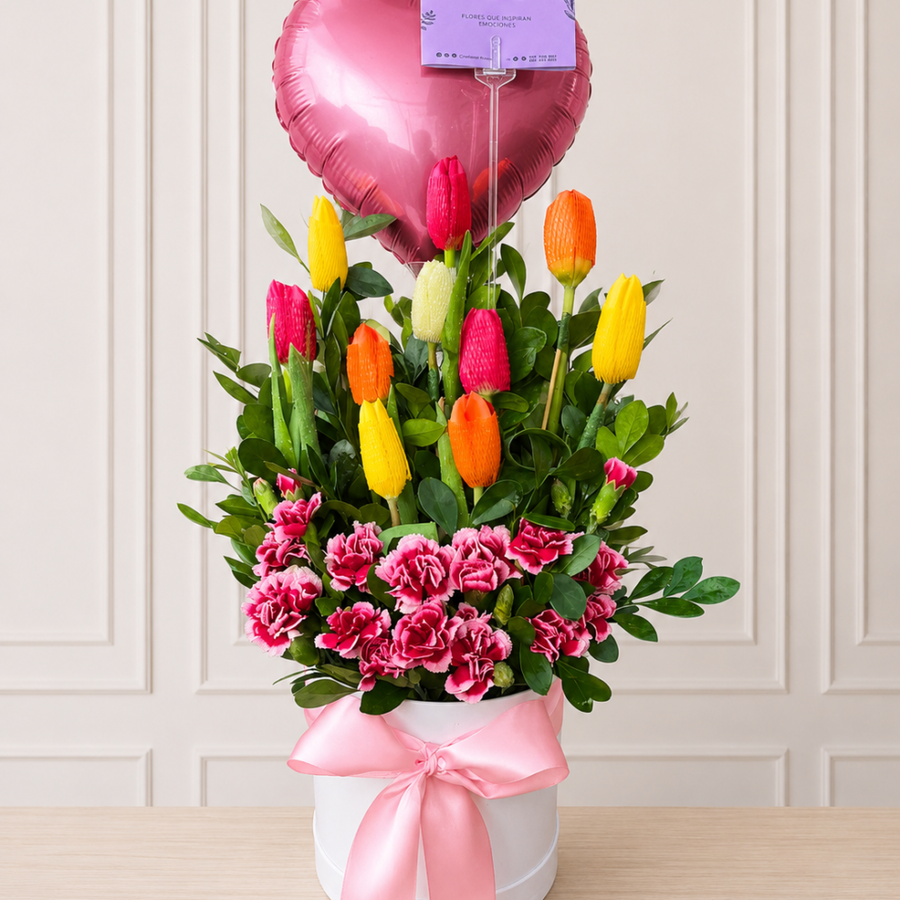 Box de rosas y tulipanes