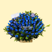 Canasta de rosas azules