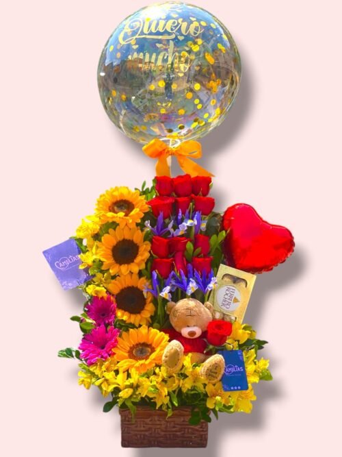 Arreglo de rosas y girasoles "Hilda"