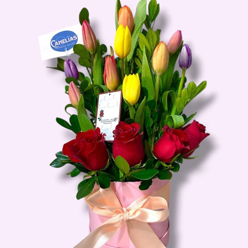 Box de rosas y tulipanes