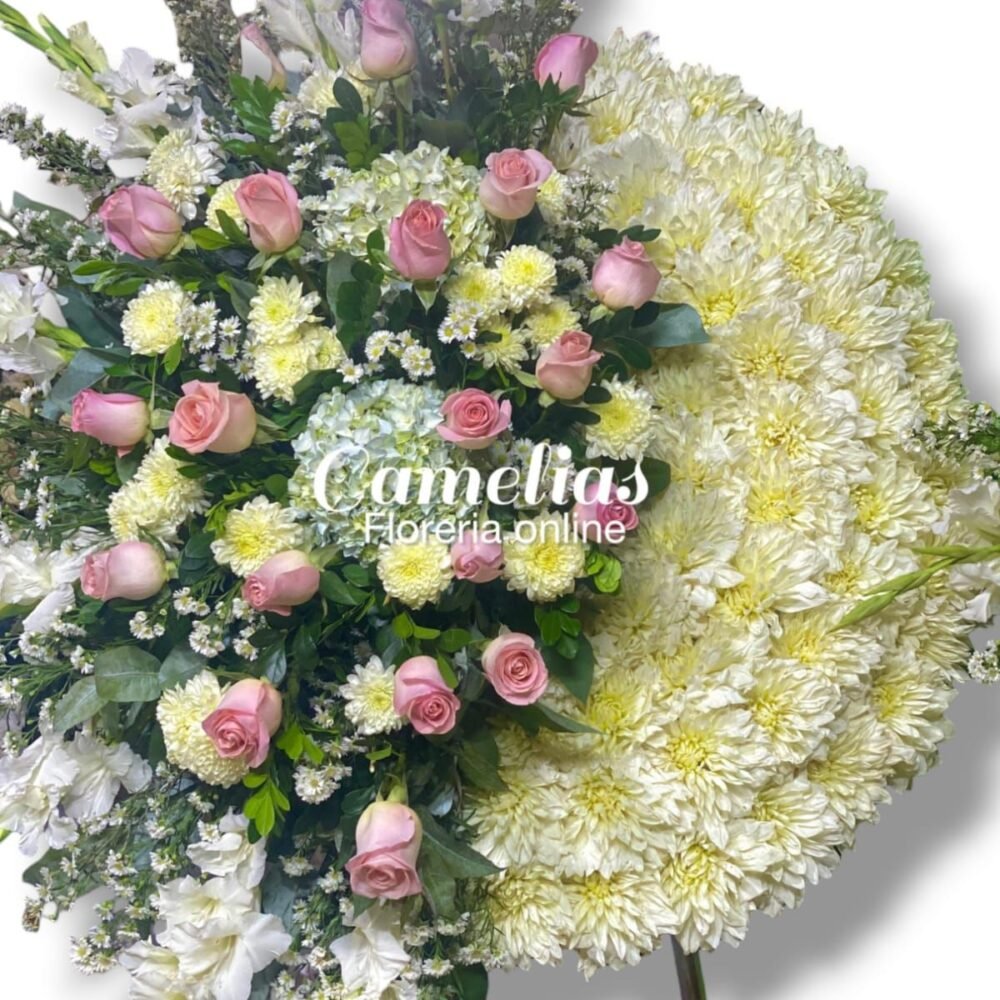 Corona Fúnebre con parante "Rosas rosadas"