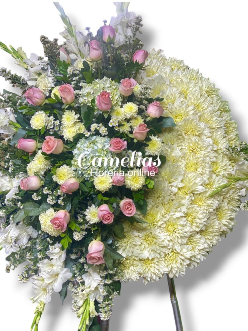 Corona Fúnebre con parante "Rosas rosadas"