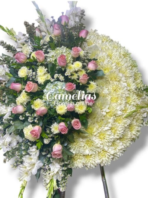 Corona Fúnebre con parante "Rosas rosadas"