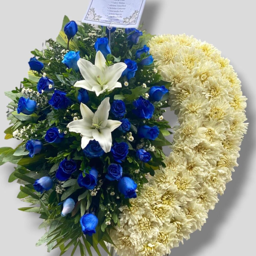 Corona Fúnebre con parante "Corazón azul"