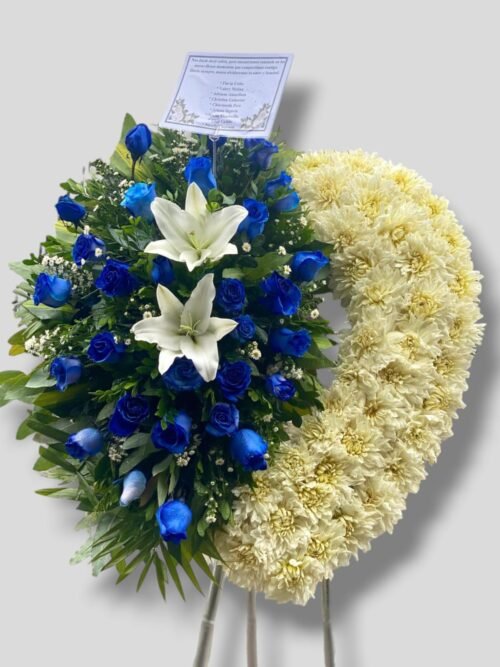 Corona Fúnebre con parante "Corazón azul"