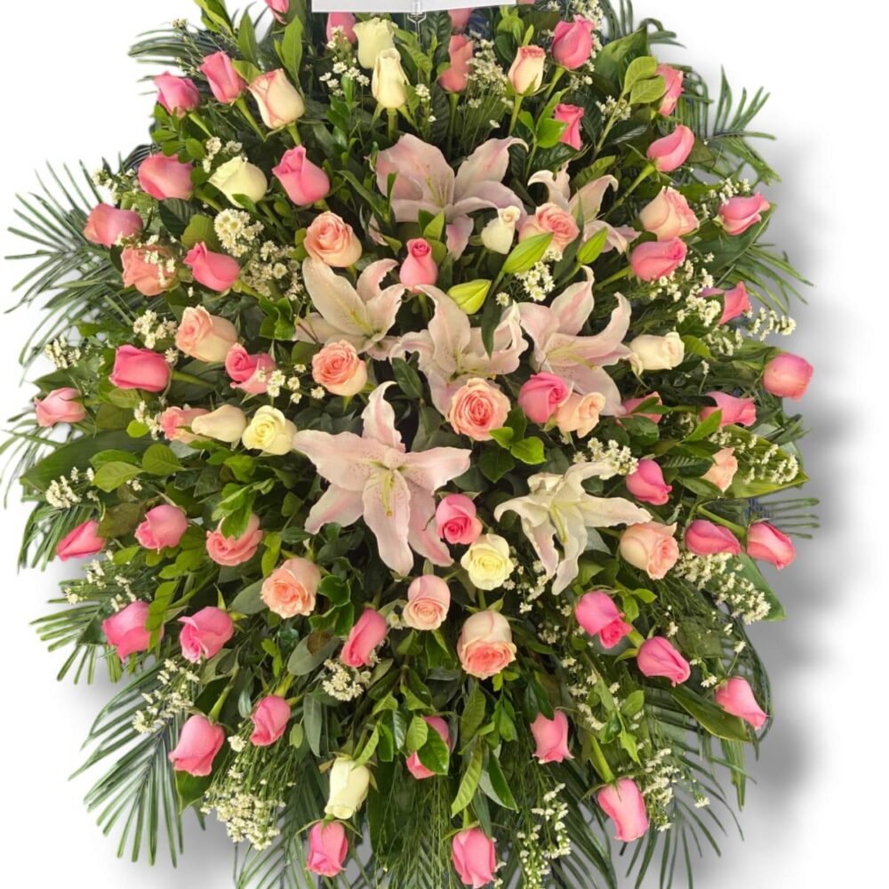 Trípode Fúnebre con Rosas Rosadas y Blancas