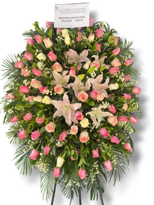 Trípode Fúnebre con Rosas Rosadas y Blancas