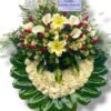Corona Fúnebre con parante "Rosas Rojas y Lirio Crema"