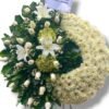 Corona Fúnebre con parante "Moña al costado con rosas blancas"