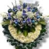 Corona Fúnebre con parante "Moña arriba con rosas azules"