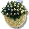 Corona Fúnebre con parante “Moña Arriba con Rosas Blancas"