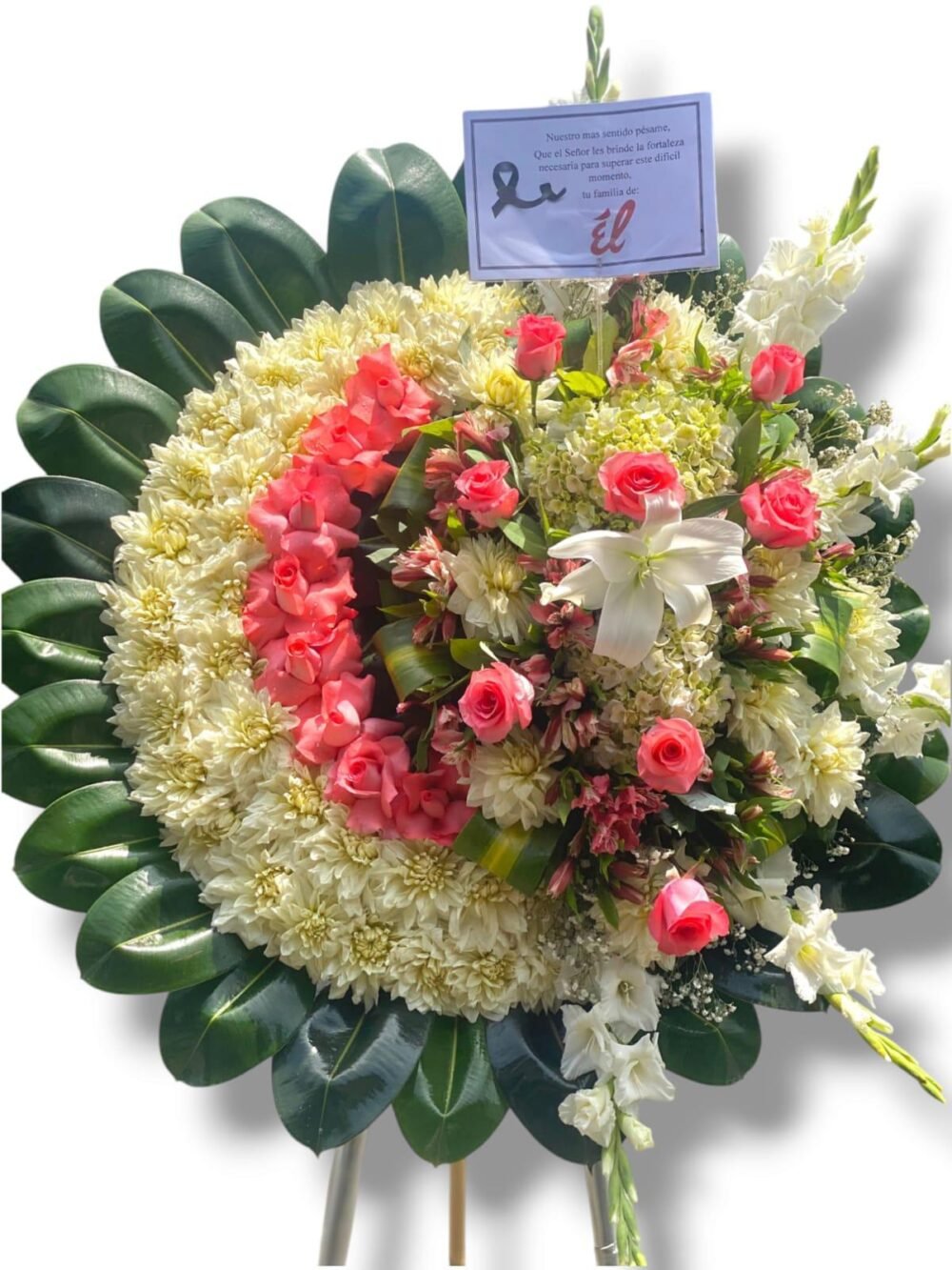 Corona Fúnebre con parante "Rosas rosadas II"