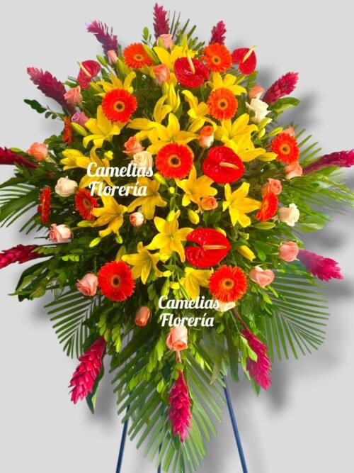 Trípode floral “Happy Anniversary”