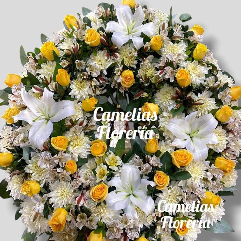 Corona Fúnebre con parante "Picarón con Flores Amarillas"