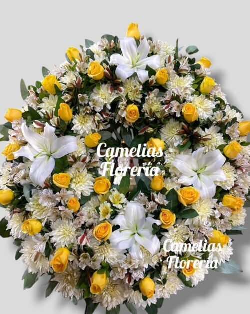 Corona Fúnebre con parante "Picarón con Flores Amarillas"