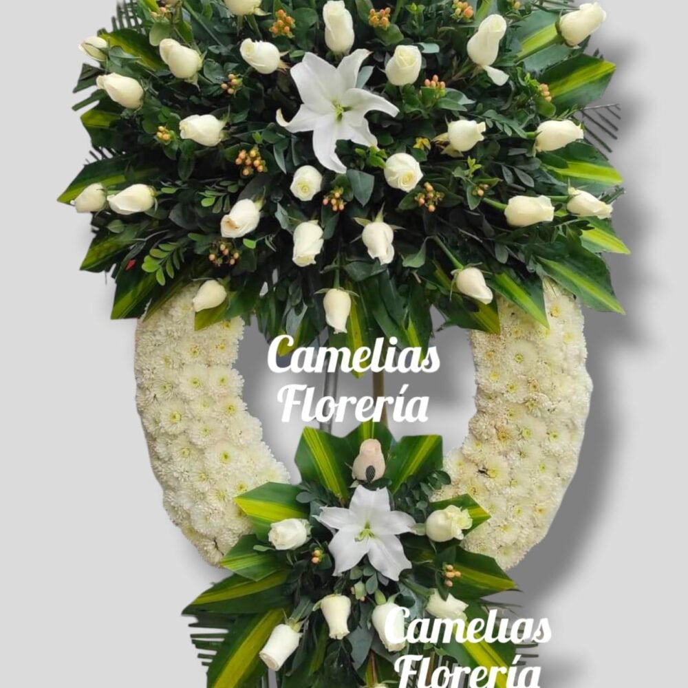 Corona Fúnebre con parante "Rosas blancas de dos tiempos"
