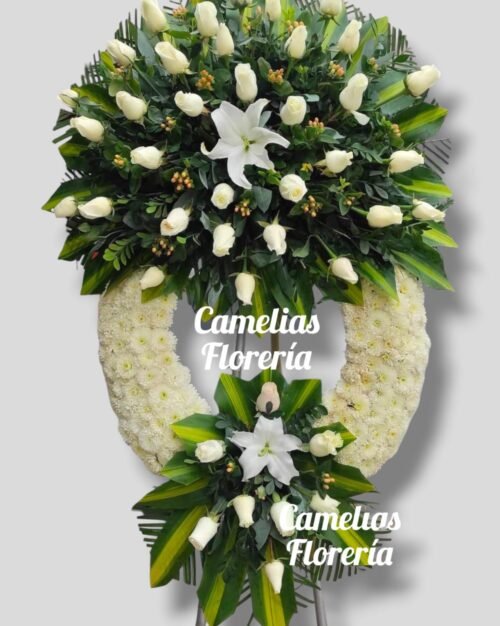 Corona Fúnebre con parante "Rosas blancas de dos tiempos"