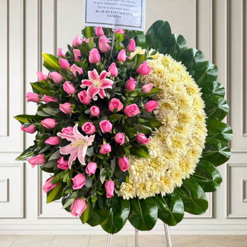 Corona Fúnebre con parante "Rosas Fussion"