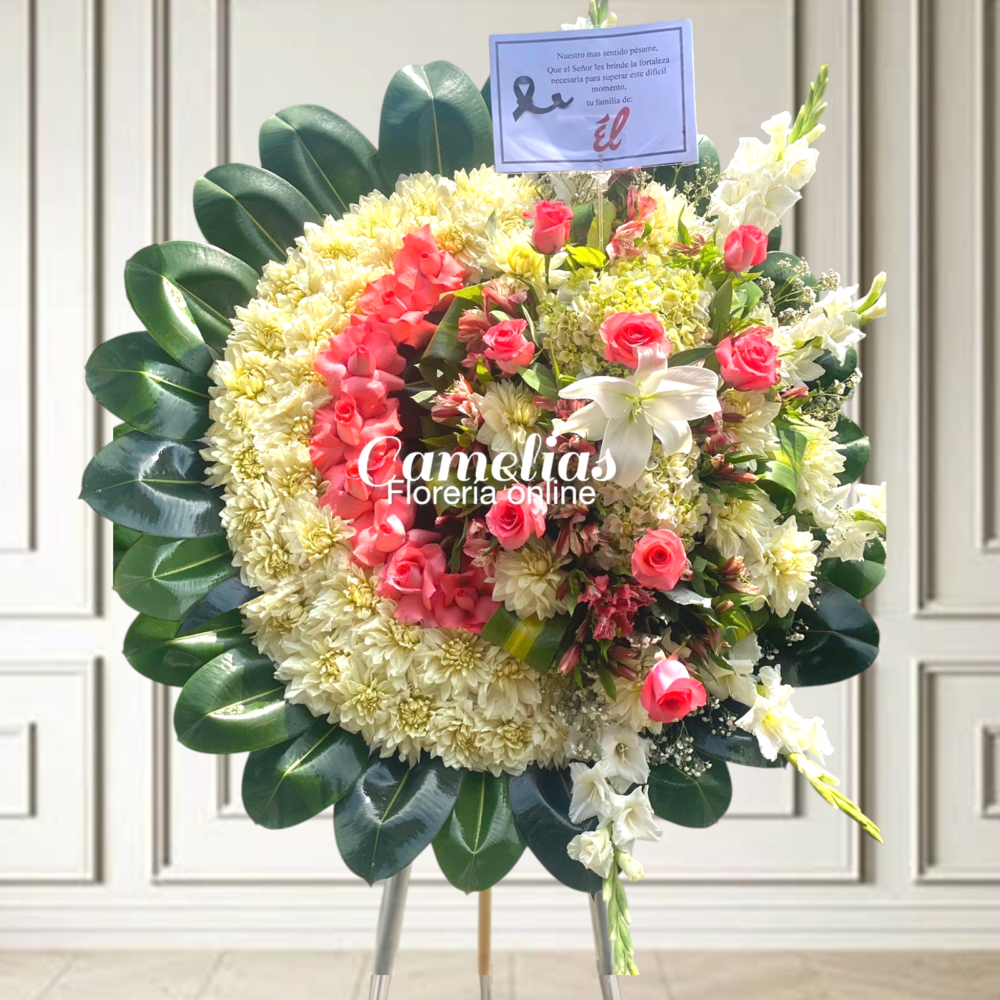 Corona Fúnebre con parante "Rosas rosadas II"