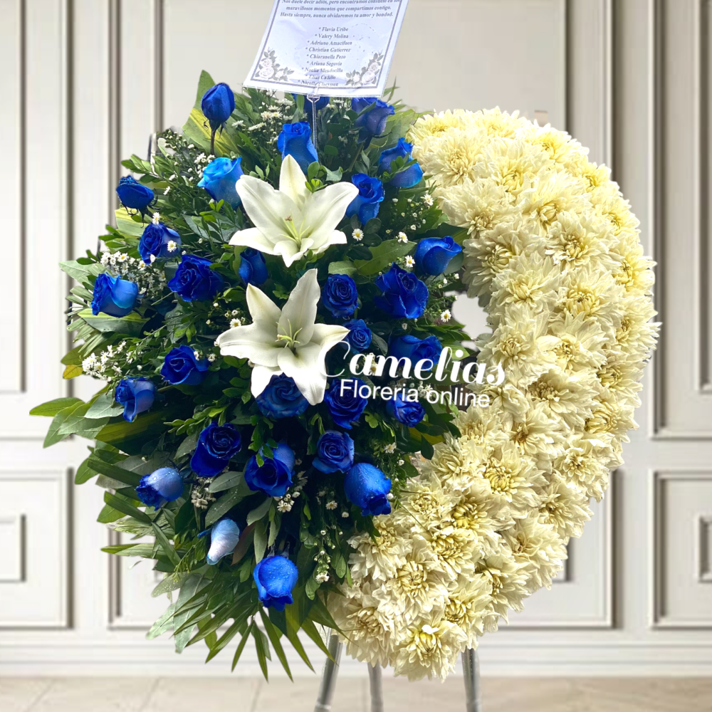 Corona Fúnebre con parante "Corazón azul"