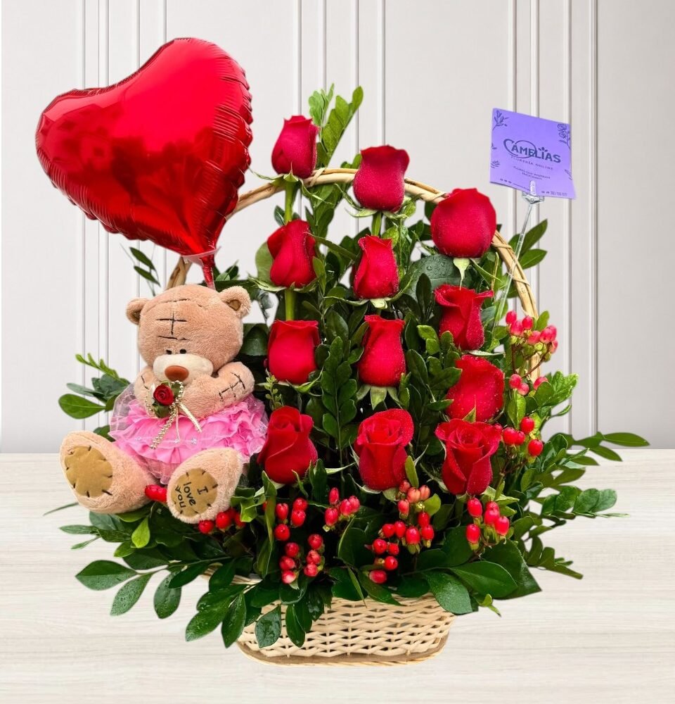 🌹 Canasta de 12 Rosas Rojas Feedom "WASHINGTON"