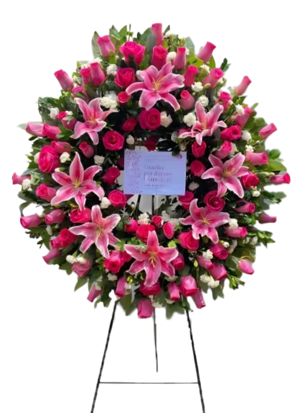 Corona Fúnebre Picarón con rosas y lirios