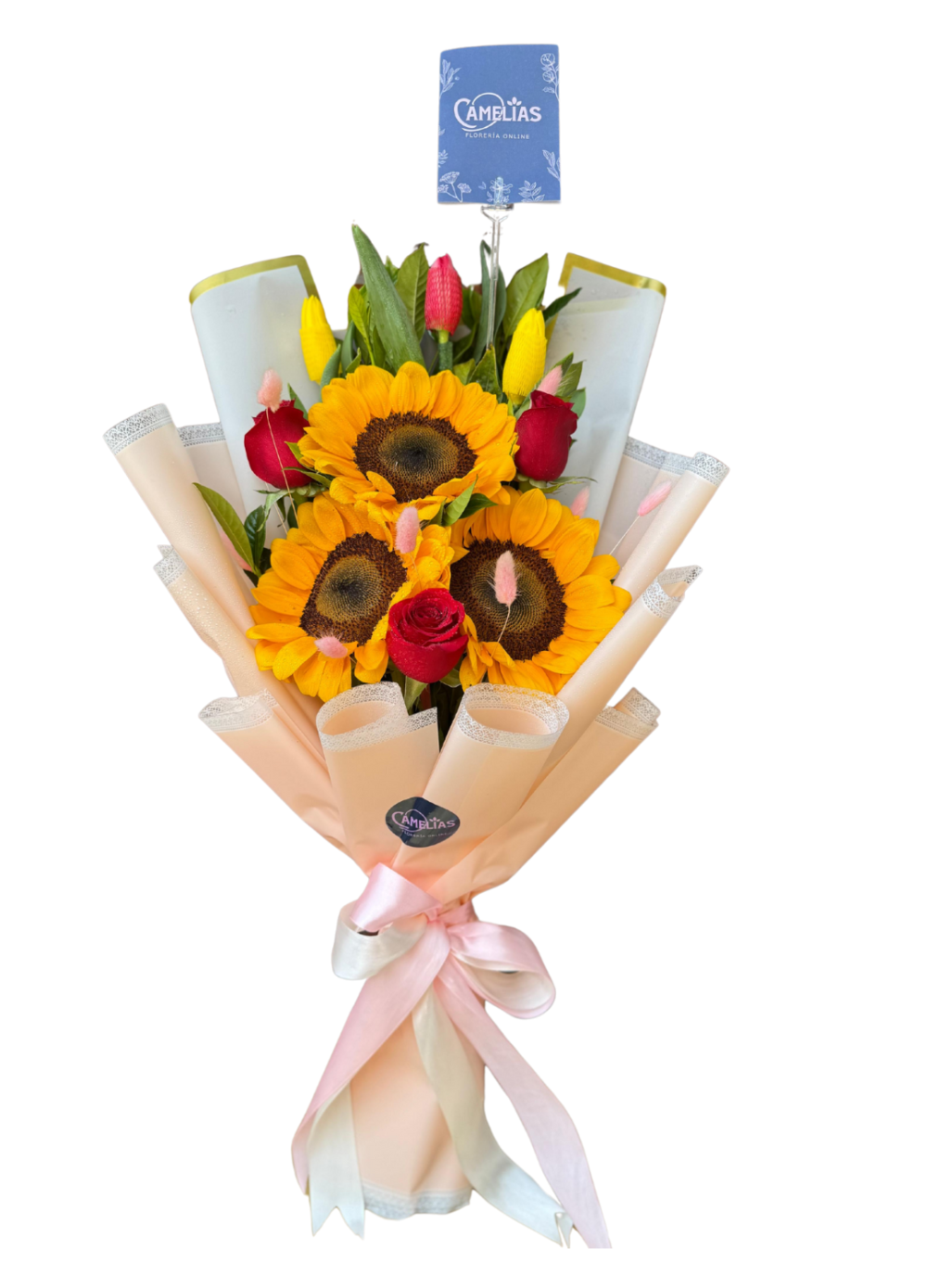 Ramo de tulipanes + girasoles + rosas "Bosnia"