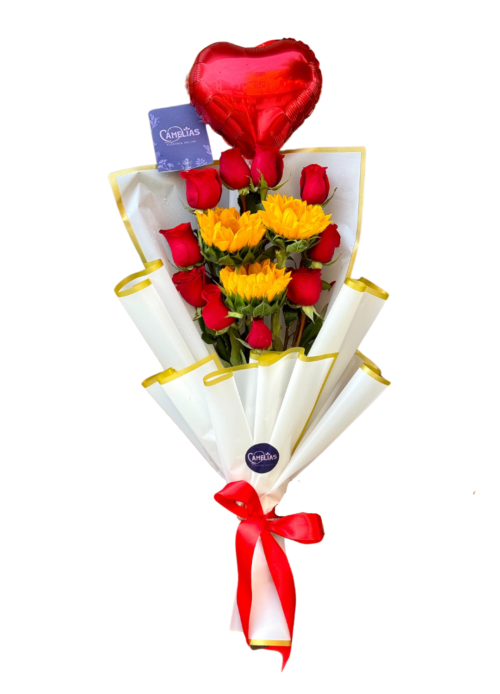 🌹🌻 Ramo de 10 Rosas Freedom y 3 Girasoles "Caracas"