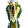Cruz fúnebre con girasoles y rosas