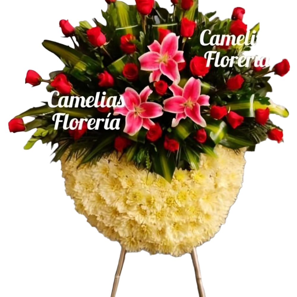 Corona Fúnebre con Rosas y Lirios