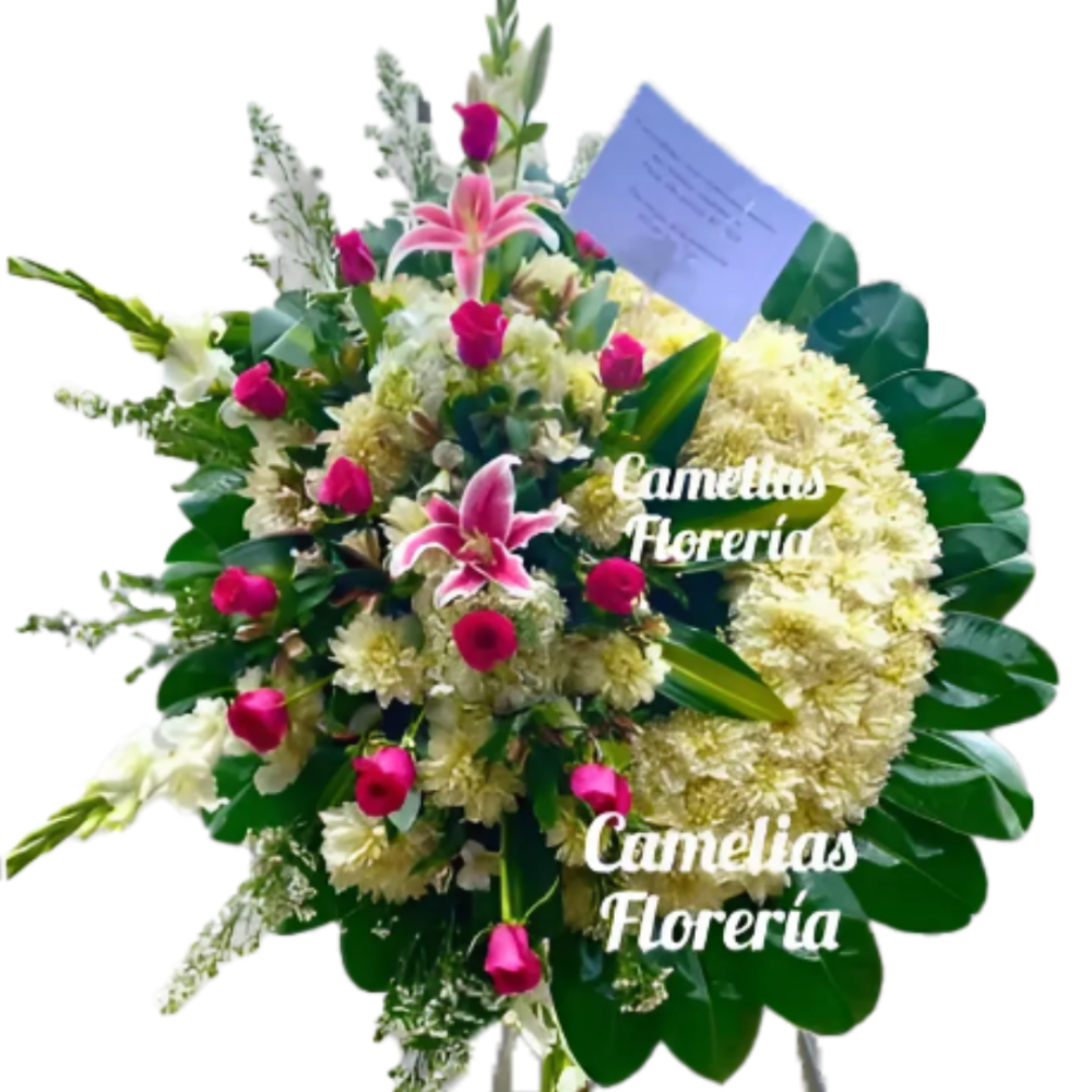 Corona fúnebre con rosas fucsia