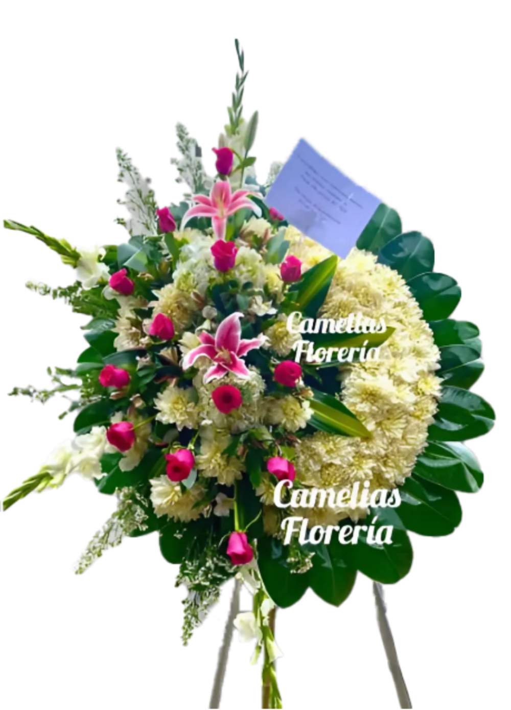 Corona fúnebre con rosas fucsia