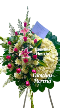 Corona fúnebre con rosas fucsia