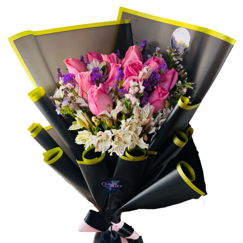 🌹 Ramo de 12 rosas rosado fussion "Luanda"