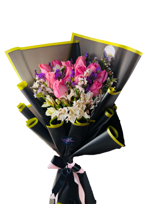 🌹 Ramo de 12 rosas rosado fussion "Luanda"