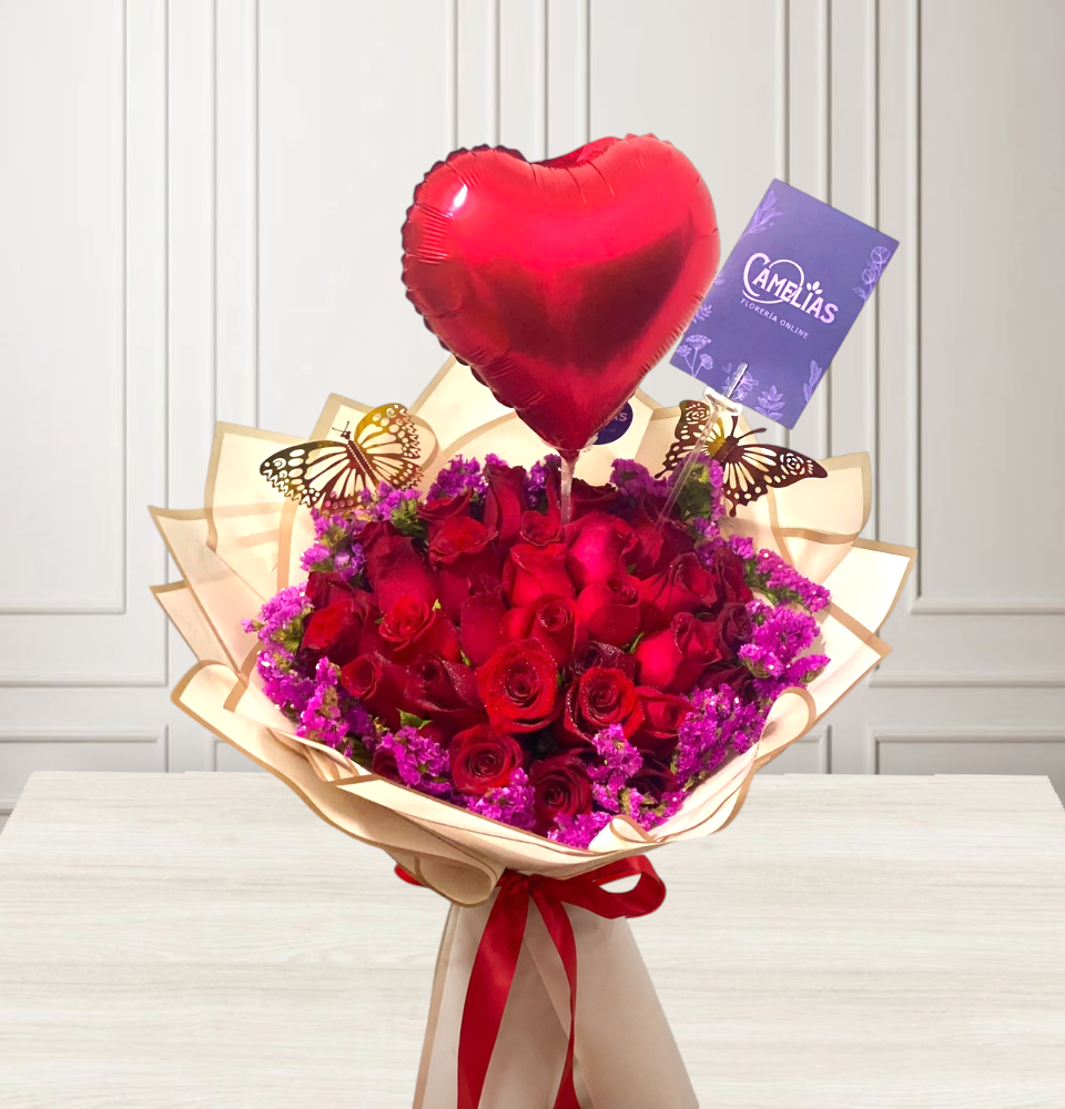 🌹 Ramo buchón de 40 rosas "Addis"