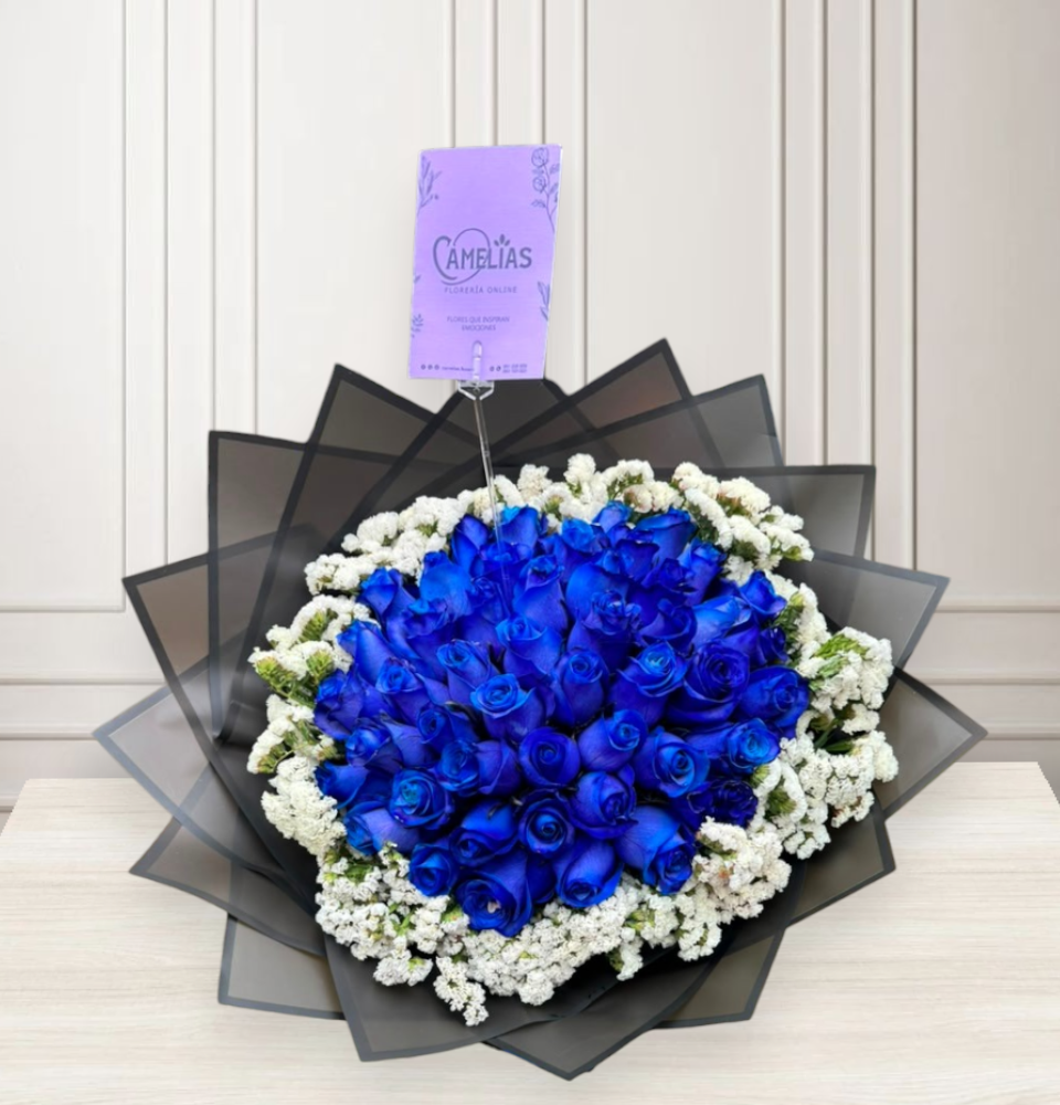 Ramo buchón de 40 rosas azules