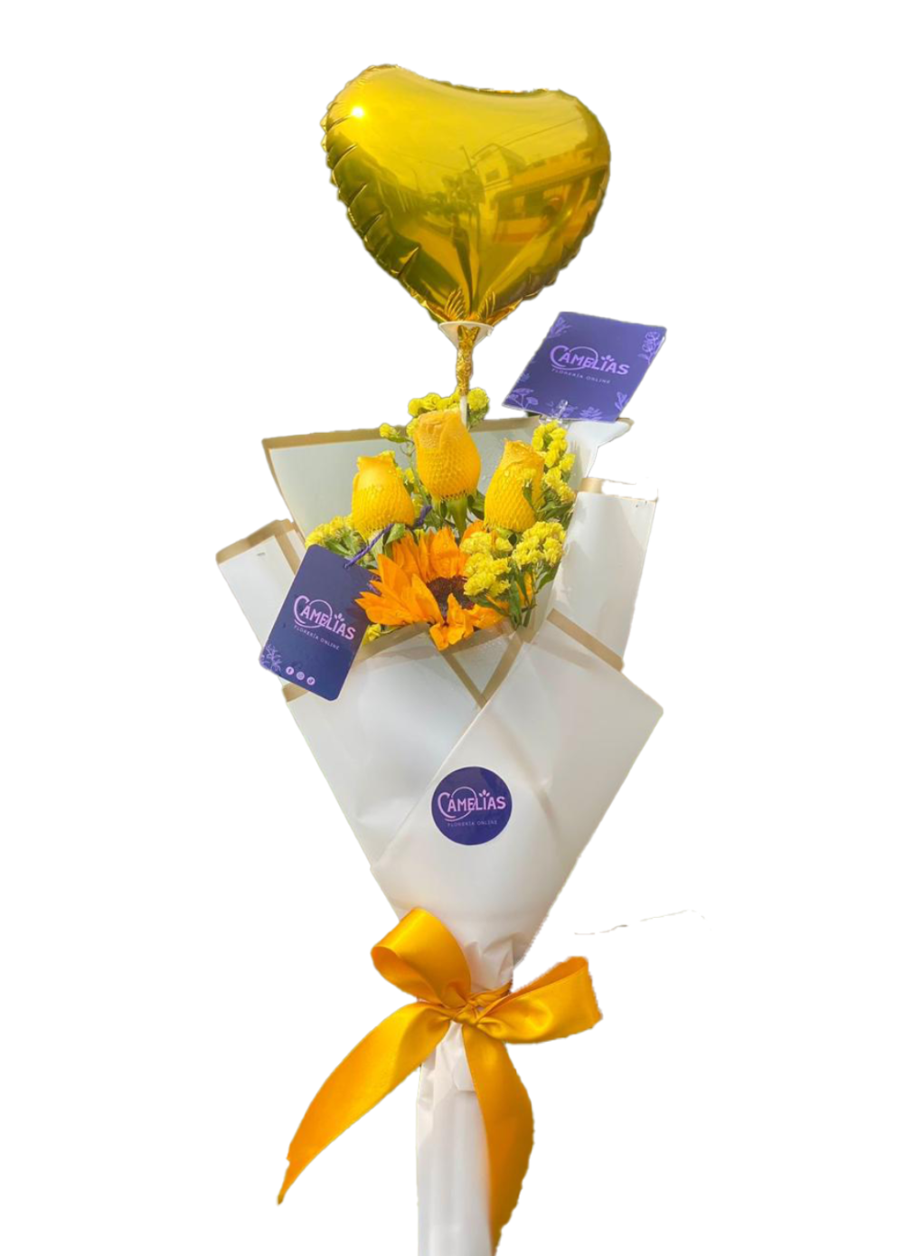 🌻 Ramo 3 Rosas amarillas + 1 girasol "Lexus"