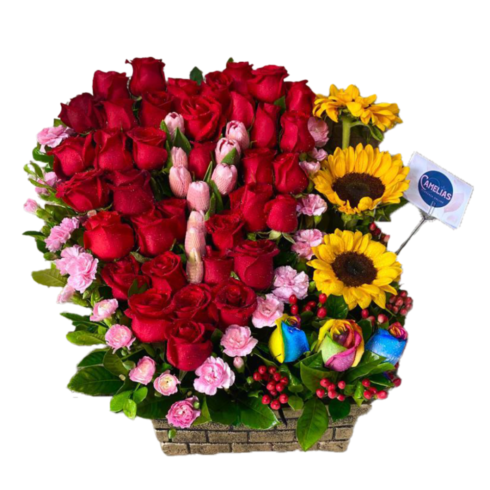 Arreglo de rosas + girasoles + tulipanes "Líbano"