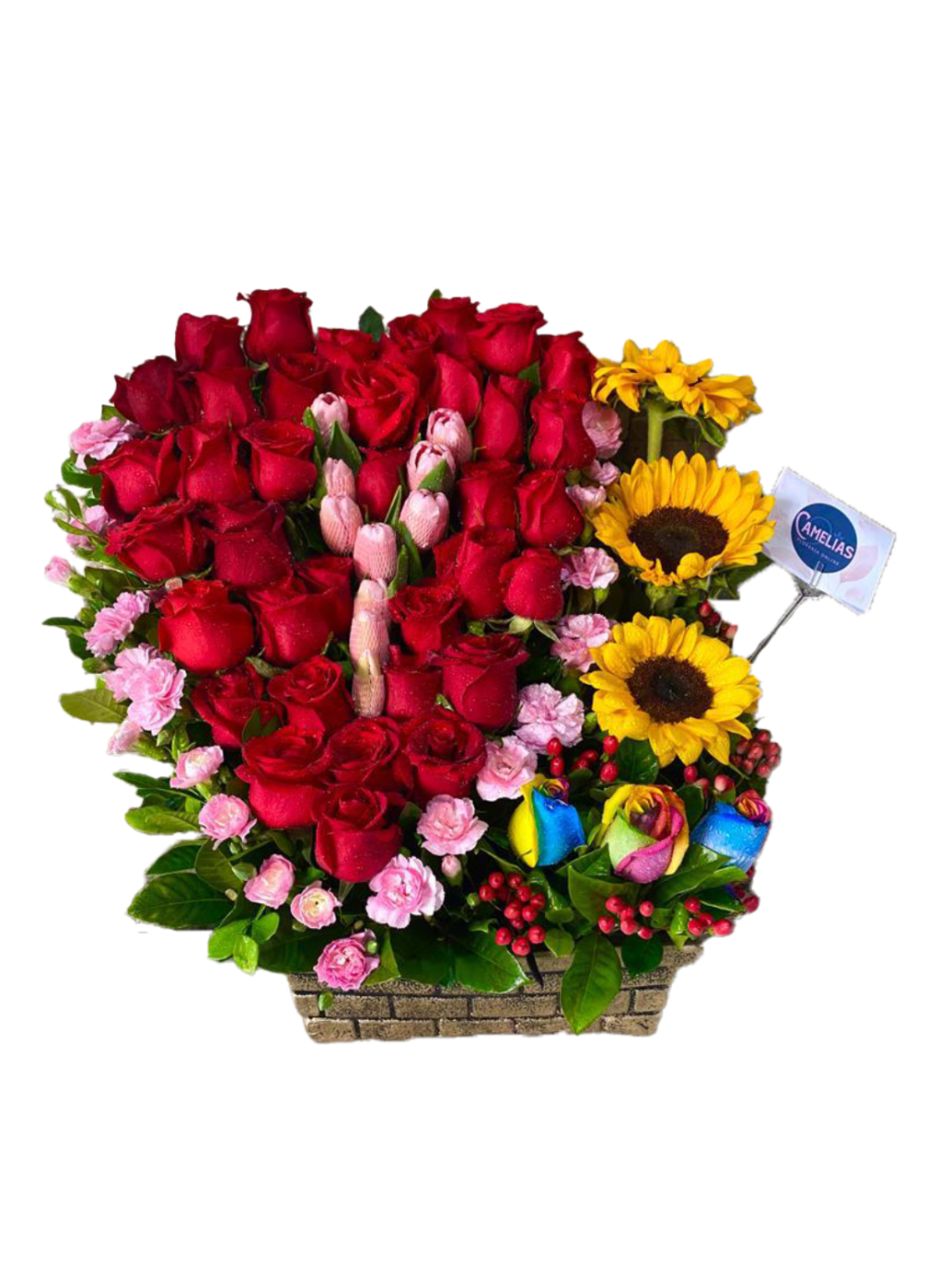 Arreglo de rosas + girasoles + tulipanes "Líbano"