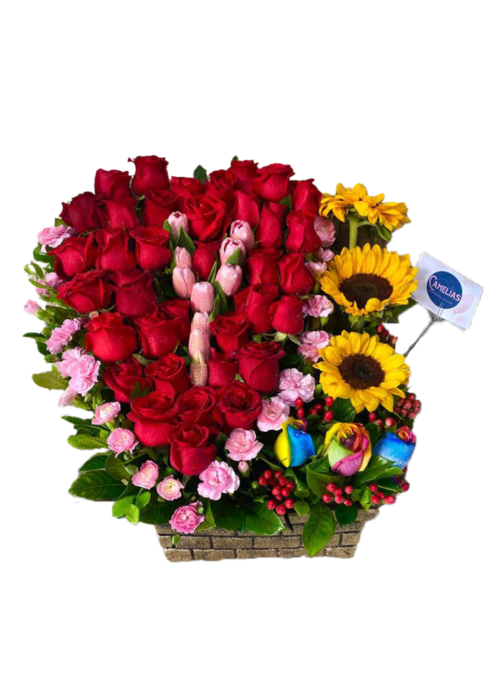 Arreglo de rosas + girasoles + tulipanes "Líbano"