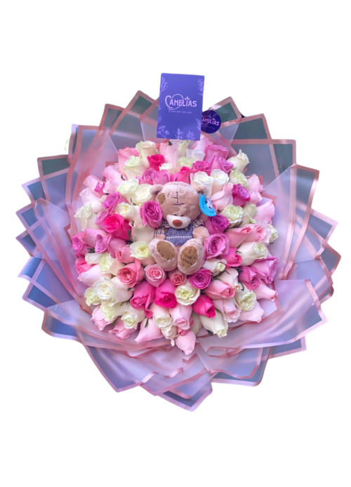 💗 Ramo buchón de 100 rosas "Kabul"