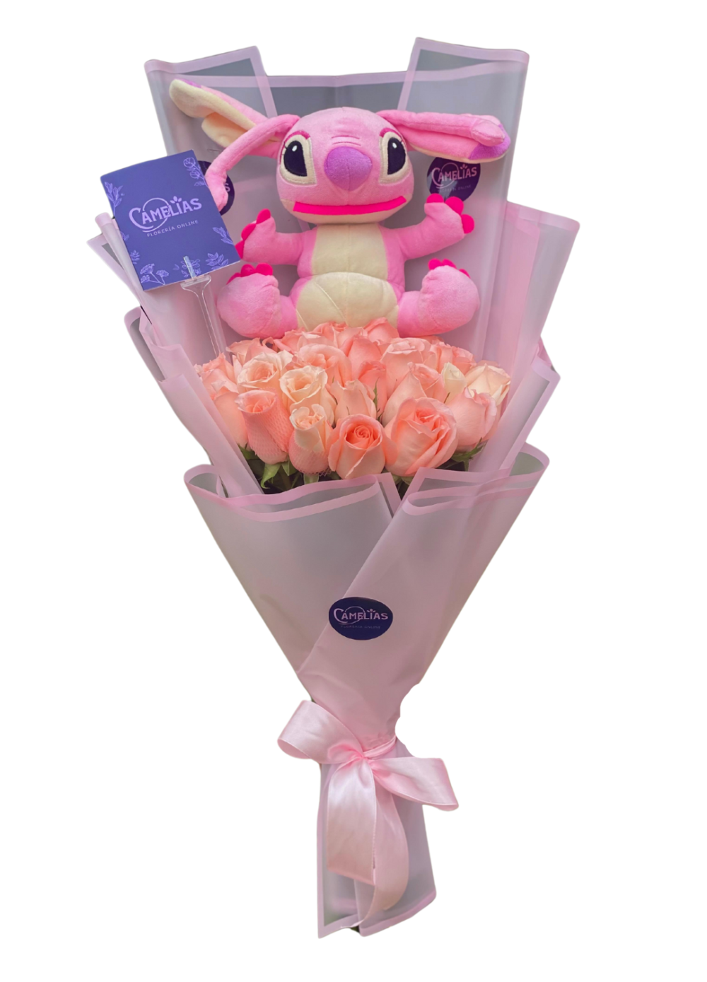 💗 Ramo buchón de 40 rosas rosadas "Atenas"