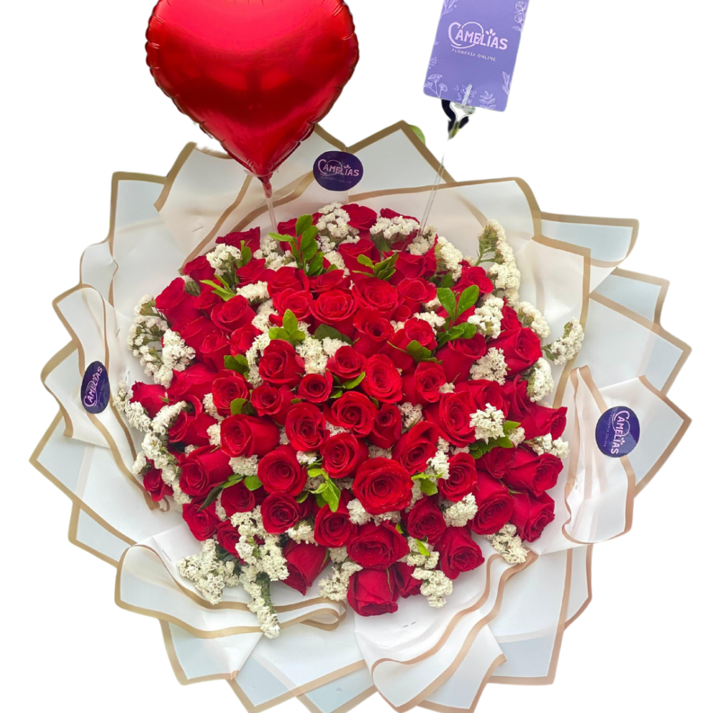🌹 Ramo Buchón de 100 Rosas Rojas Freedom "Delhi"