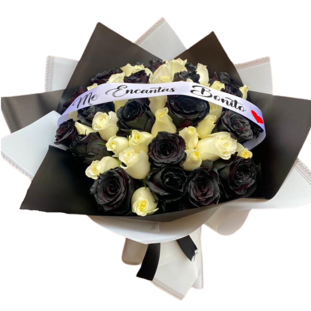🤍Ramo buchón de 48 rosas negro y blanco "Vanuatu"