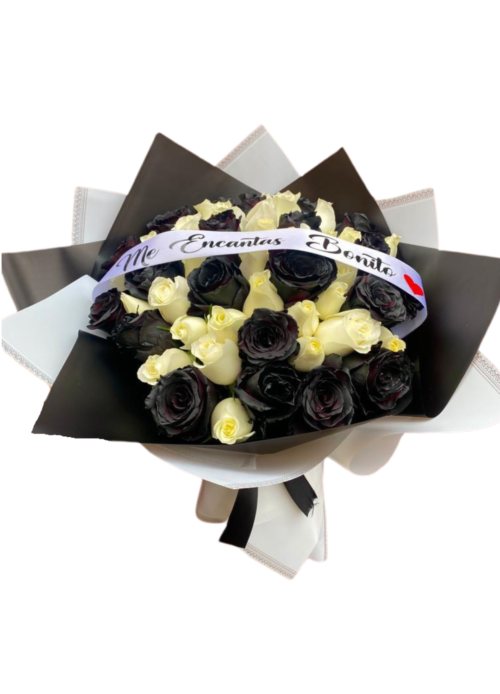 🤍Ramo buchón de 48 rosas negro y blanco "Vanuatu"