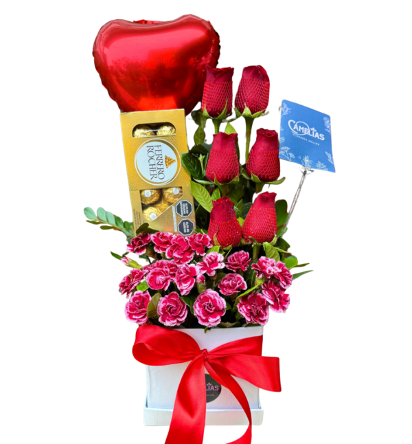 🌷 Box de 6 Rosas rojas con chocolate