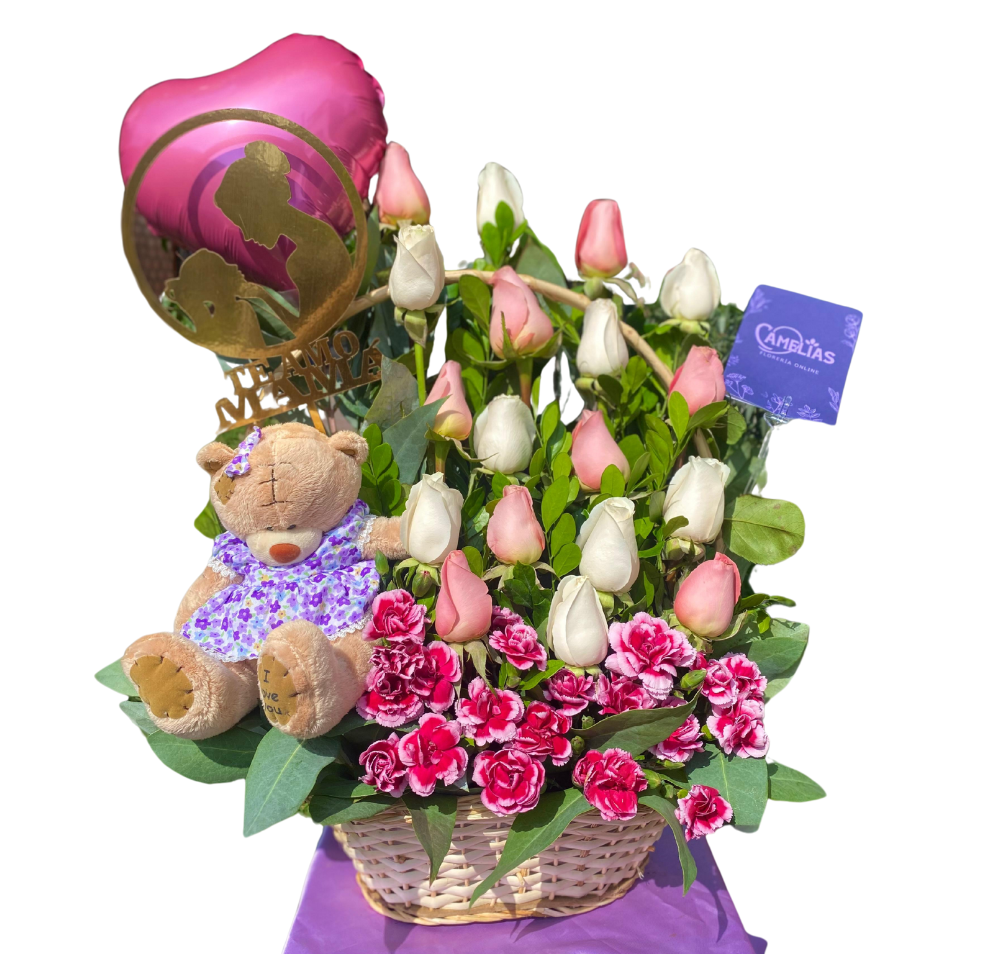 🌷 Canasta de 16 Rosas de 2 Tonalidades