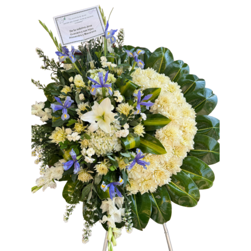Corona floral fúnebre con “iris”