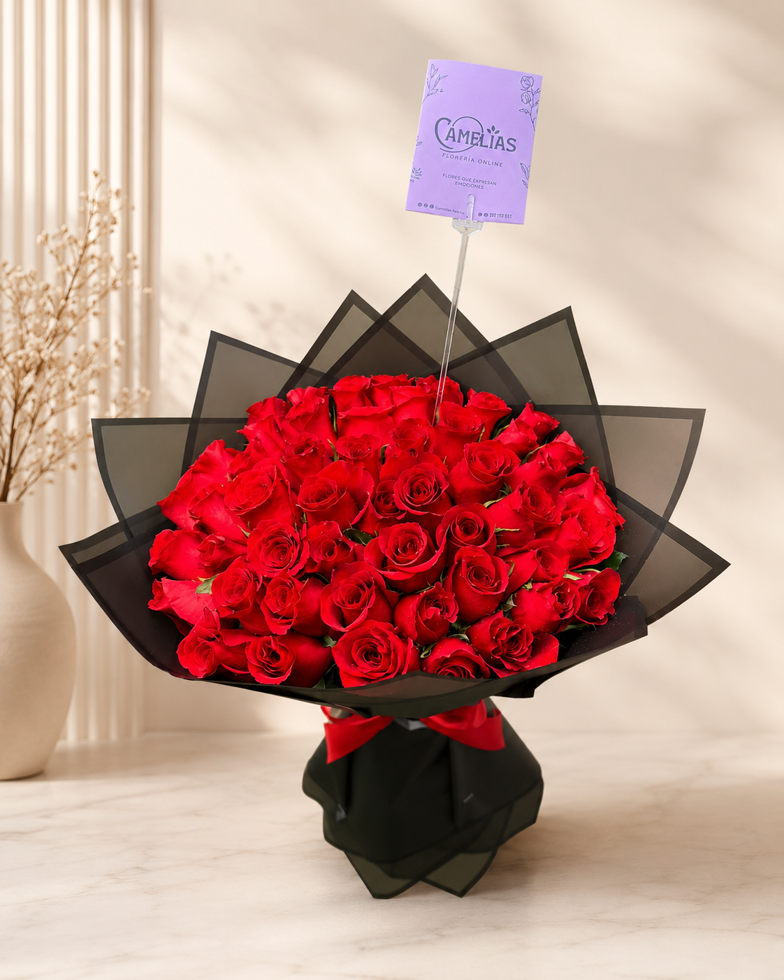 🌹 Ramo Buchón de 50 Rosas Rojas "AURORA"